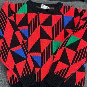 Geometric Patterned Sweater - Red, Blue, Green, Black